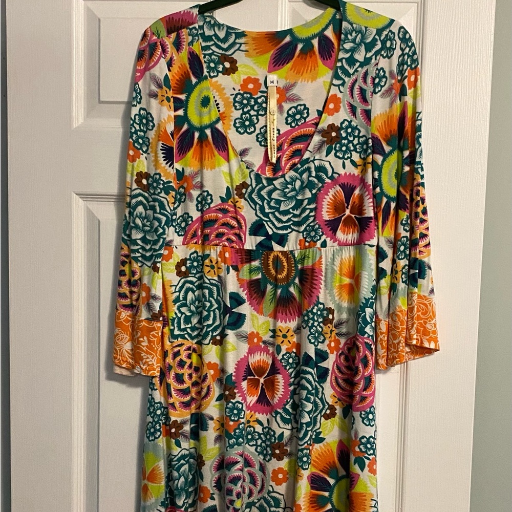 Uncle Frank Blue and Orange Resort Sundress with Bell Sleeves